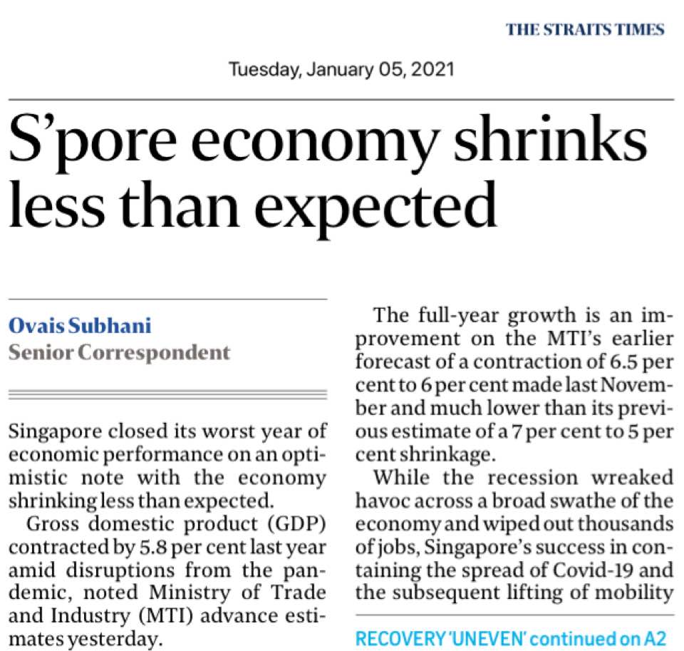 S’pore economy shrinks less than&nbsp;expected