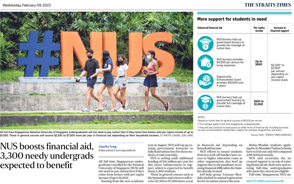 NUS boosts financial aid, 3,300 needy undergrads expected to&nbsp;benefit