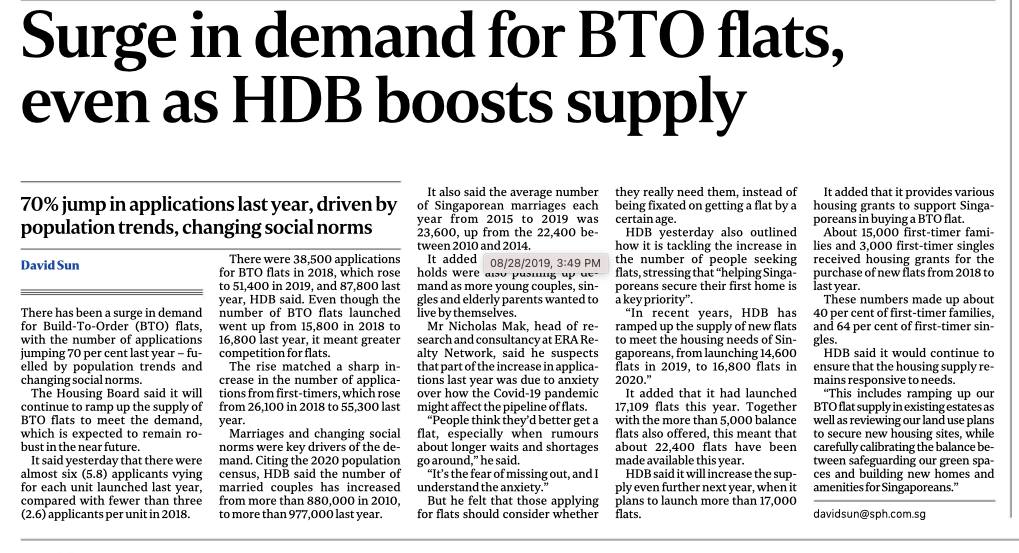 Surge in demand for BTO flats, even as HDB boosts&nbsp;supply