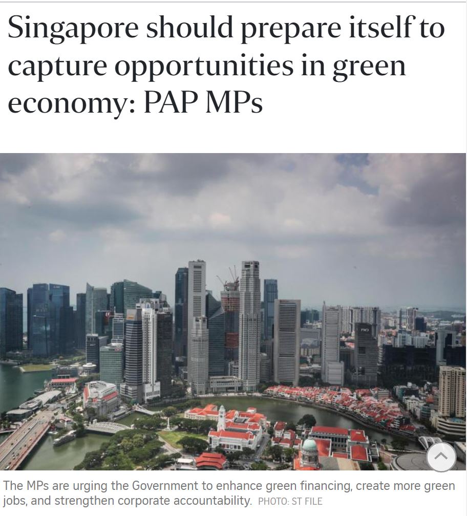 Singapore should prepare itself to capture opportunities in green economy: PAP&nbsp;MPs￼