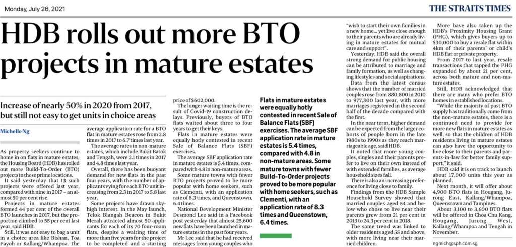 HDB rolls outs more BTO projects in mature&nbsp;estates