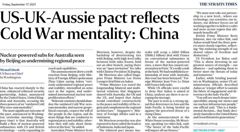 US-UK-Aussie pact reflects Cold War mentality:&nbsp;China
