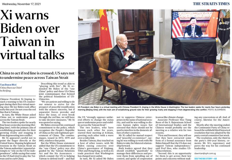 Xi warns Biden over Taiwan in virtual&nbsp;talks