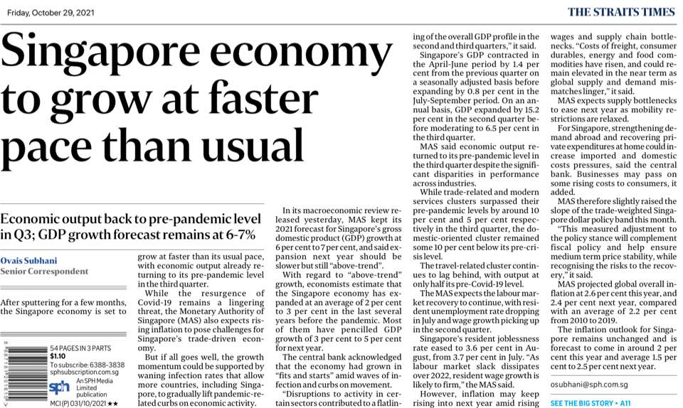 Singapore economy to grow at faster pace than&nbsp;usual