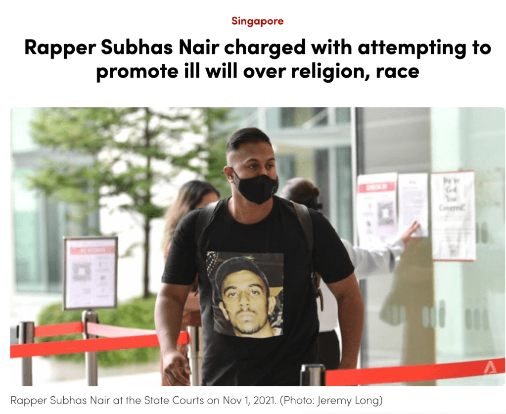 Rapper Subhas Nair charged with attempting to promote ill will over religion,&nbsp;race