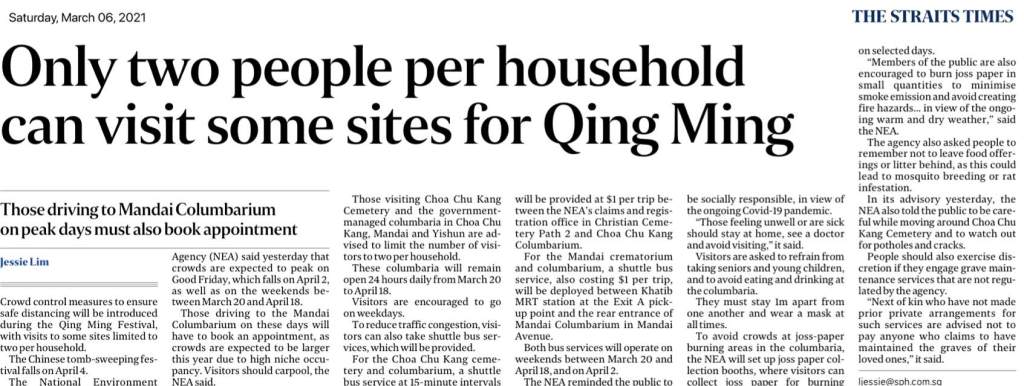 Only two people per household can visit some sites for Qing&nbsp;Ming