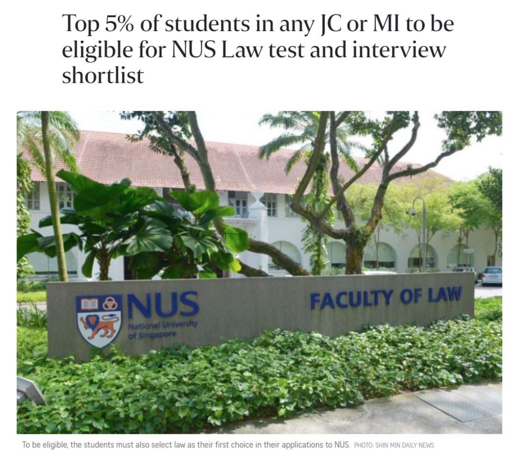 Top 5% of students in any JC or MI to be eligible for NUS Law test and interview&nbsp;shortlist￼