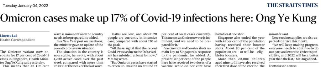 Omicron cases make up 17% of Covid-19 infections here: Ong Ye&nbsp;Kung
